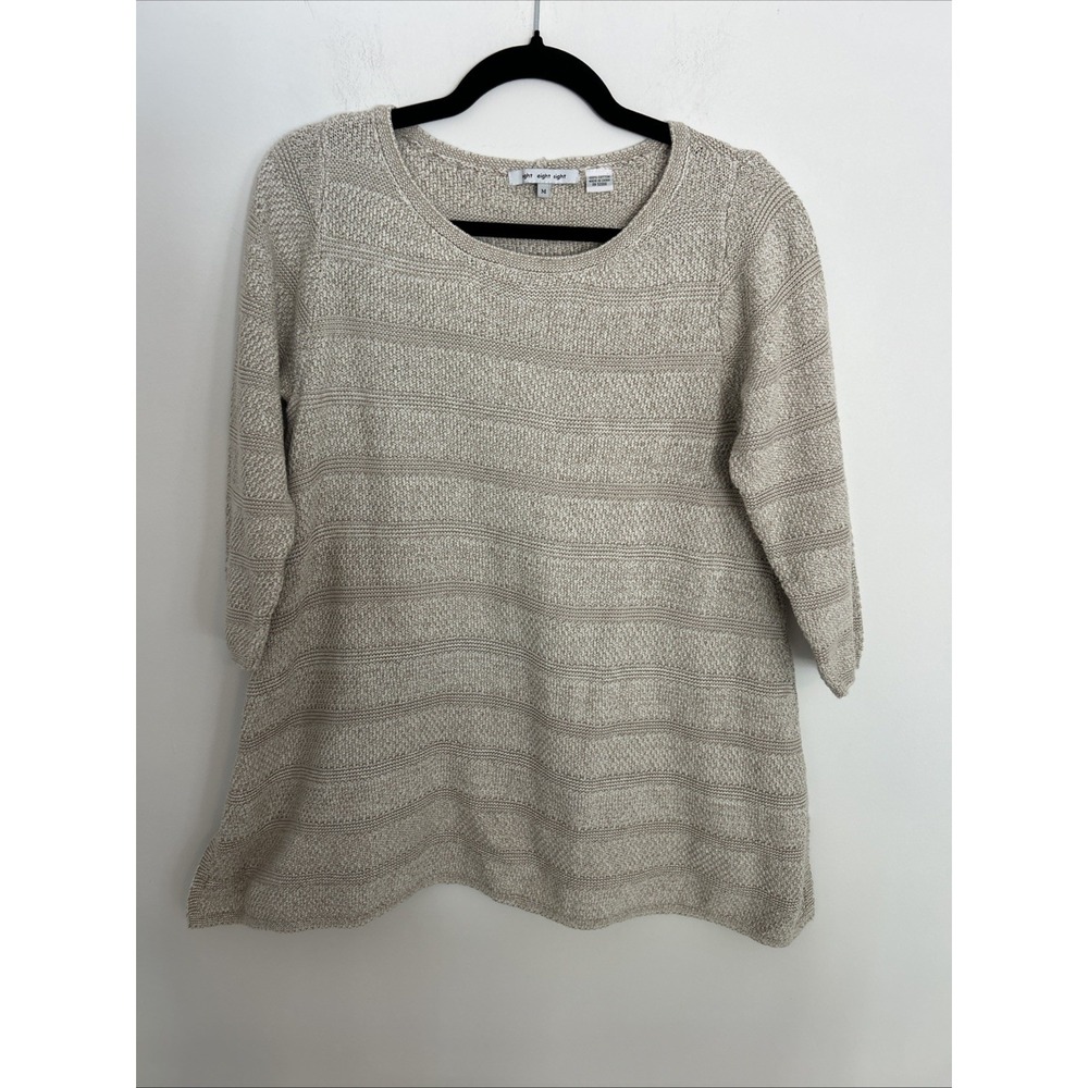 Eight Eight Eight Women's M Tan Knit 3/4 Sleeve Soft Pullover Casual Cotton